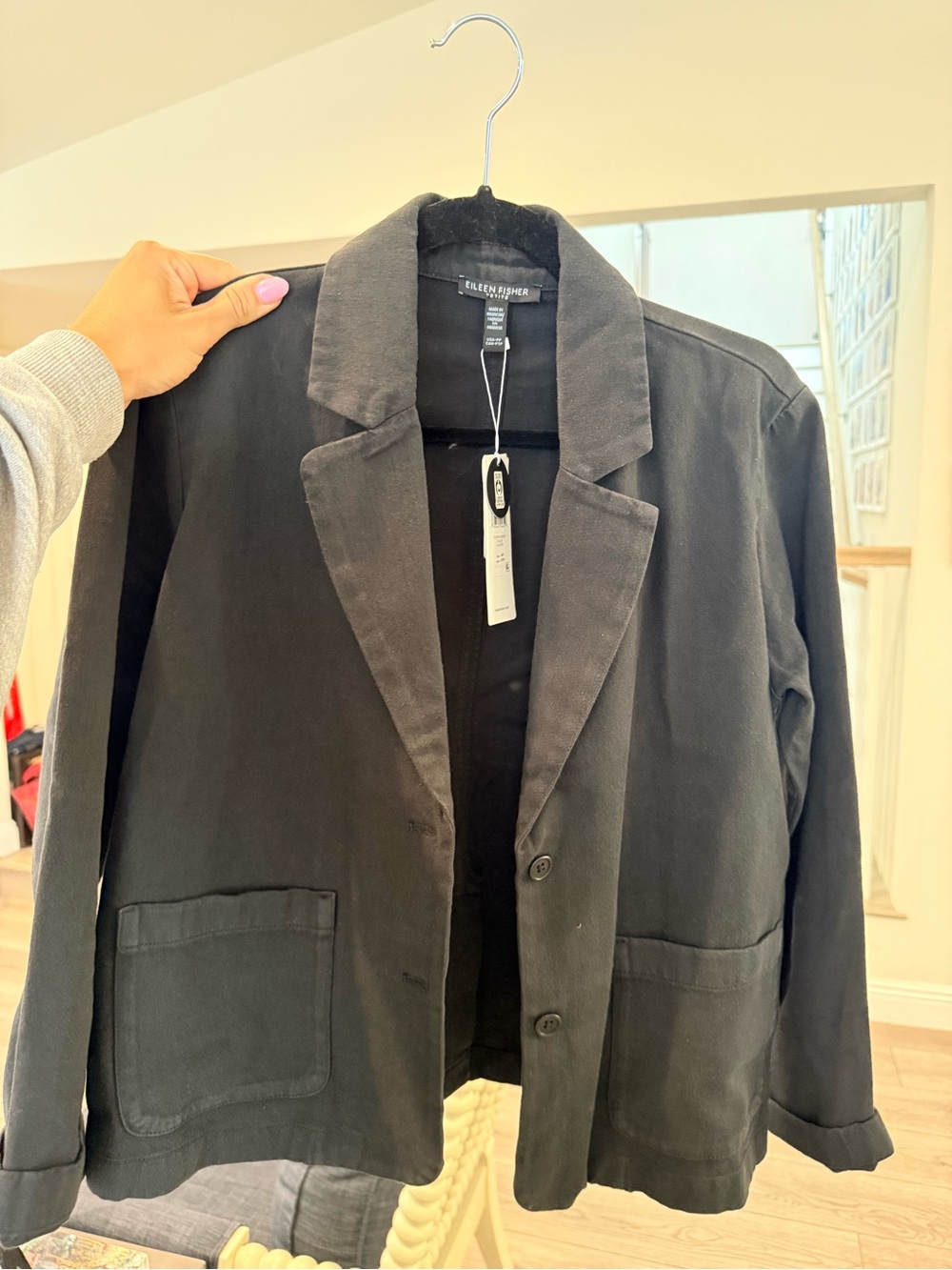 Eileen Fisher Black Lightweight Cotton-Blend Shirt Jacket